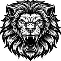 lion head with open mouth and fangs vector