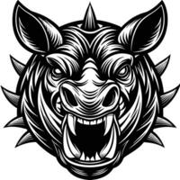 a black and white illustration of a wild boar head vector