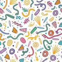 seamless pattern with colorful streamers and other items vector