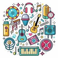 music icons in a circle with musical instruments vector