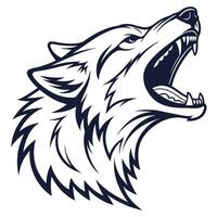 the head of a wolf is shown in a black and white design vector