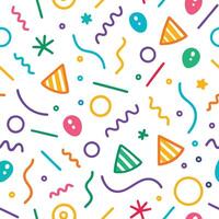 a colorful party background with balloons, confetti and other items vector