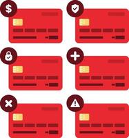 Red Simple Debit Card Collection with Dollar Save Lock Plus Wrong Warning Icon vector