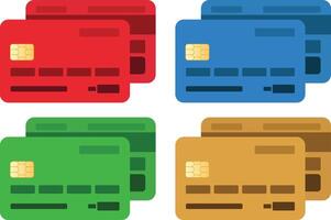 Simple Debit Card Collection with Front and Bottom View with Red Blue Green Gold Colors vector