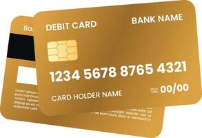 Front and Bottom View of Gold Gradient Debit Card for Payment Method vector