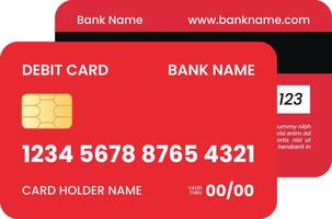 Detailed Text Red Debit Card with Front and Bottom View vector