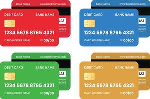 Detailed Text Debit Card with Front and Bottom View with Red Blue Green Gold Colors vector