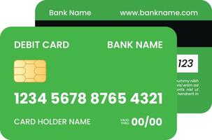 Detailed Text Green Debit Card with Front and Bottom View vector
