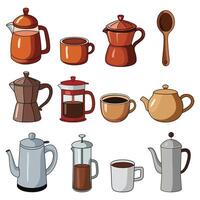 Set of Hand-Drawn Coffee Cups and Kettles vector