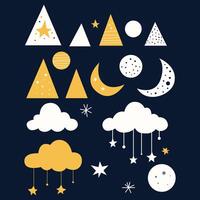Set of Hand-Drawn Abstract Clouds and Triangles vector