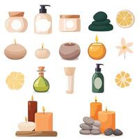 Spa Set of Hand-Drawn Cosmetic Creams and Candles vector