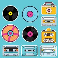 Retro Set Hand Drawn Cassettes and Discs Elements vector