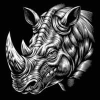 rhino head in a woodcut style on a black background vector