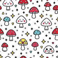 a seamless pattern with mushrooms and stars vector