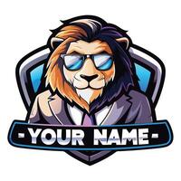 a lion wearing sunglasses and a tie with the word 'your name'on it vector