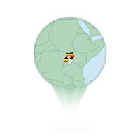 Uganda map, stylish location icon with Uganda map and flag. vector