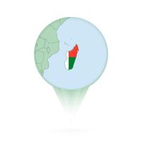 Madagascar map, stylish location icon with Madagascar map and flag. vector