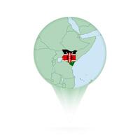 Kenya map, stylish location icon with Kenya map and flag. vector