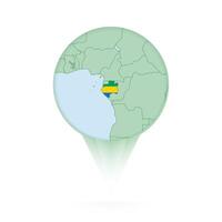 Gabon map, stylish location icon with Gabon map and flag. vector