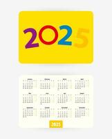 2025 pocket calendar with colorful numbers of year 2025. vector