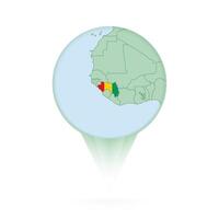 Guinea map, stylish location icon with Guinea map and flag. vector
