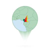 Cameroon map, stylish location icon with Cameroon map and flag. vector