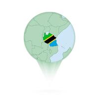 Tanzania map, stylish location icon with Tanzania map and flag. vector