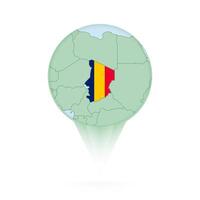 Chad map, stylish location icon with Chad map and flag. vector