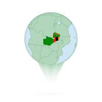 Zambia map, stylish location icon with Zambia map and flag. vector