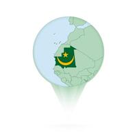 Mauritania map, stylish location icon with Mauritania map and flag. vector