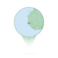 Gambia map, stylish location icon with Gambia map and flag. vector