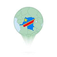 DR Congo map, stylish location icon with DR Congo map and flag. vector