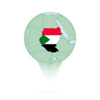 Sudan map, stylish location icon with Sudan map and flag. vector