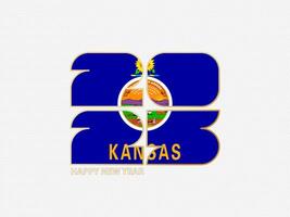 Abstract numbers 2025 with flag of Kansas. vector