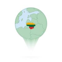 Lithuania map, stylish location icon with Lithuania map and flag. vector