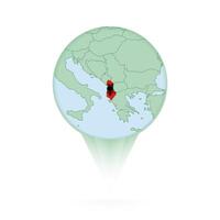 Albania map, stylish location icon with Albania map and flag. vector
