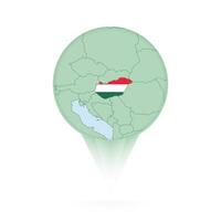 Hungary map, stylish location icon with Hungary map and flag. vector