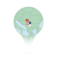 Serbia map, stylish location icon with Serbia map and flag. vector