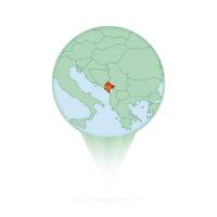 Montenegro map, stylish location icon with Montenegro map and flag. vector