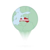 Latvia map, stylish location icon with Latvia map and flag. vector