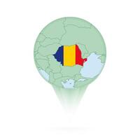 Romania map, stylish location icon with Romania map and flag. vector