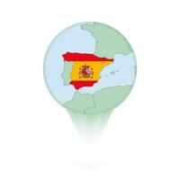 Spain map, stylish location icon with Spain map and flag. vector