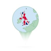 United Kingdom map, stylish location icon with United Kingdom map and flag. vector