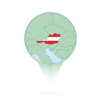 Austria map, stylish location icon with Austria map and flag. vector