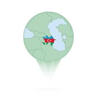 Azerbaijan map, stylish location icon with Azerbaijan map and flag. vector