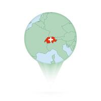 Switzerland map, stylish location icon with Switzerland map and flag. vector