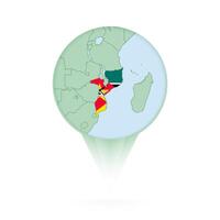 Mozambique map, stylish location icon with Mozambique map and flag. vector