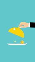 Business Man Opening Serve Cloche With Money On Vertical 2D Cartoon Animation video