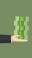 Hand Holds Dollar Bills On Vertical 2D Cartoon Animation video