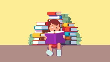 Small Child Hold Open Book And Read 2D Cartoon Animation video